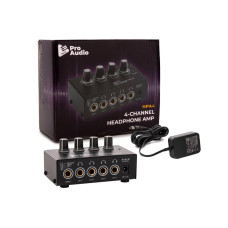 FocusProAudio Compact 4-Channel Stereo Headphone Amplifier with DC 12V Power Adapter